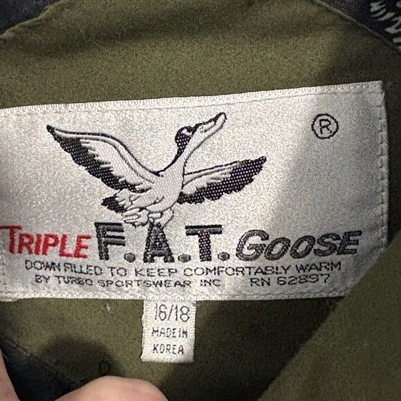 Vintage Triple F.A.T. Goose Puffer Coat Parka Jacket Sz 16/18 XL Fur Lined Hood - Picture 5 of 13